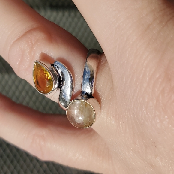 New Golden Rutile and Citrine Adjustable Silver Ring. - Picture 6 of 14